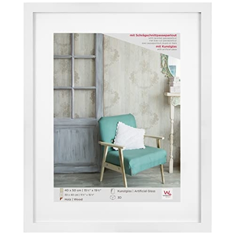 walther design Bilderrahmen weiss 40 x 50 cm mit Kunstglas, Stockholm EA450W