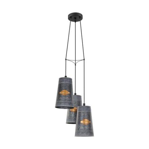 EGLO Pendelleuchte Honeybourne, 3 flammige Hängelampe Vintage, Industrial, Retro, Hängeleuchte aus Stahl in Verzinkt, Gold-Antik, Schwarz, Esstischlampe, Wohnzimmerlampe hängend mit E27 Fassung