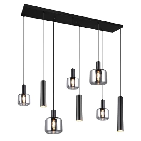 Trio Leuchten Pendelleuchte Mataro 364100832, Metall Schwarz matt, Glas chrom bedampft, ohne Leuchtmittel