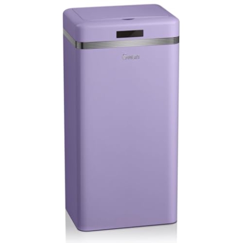 Swan Retro Automatischer Küchenmülleimer, Bewegungssensor, 45 Liter, Metall, intelligenter Recycling-Abfalleimer, großes Fassungsvermögen, Vintage-Design, Violett