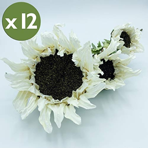 Wellhome 12er Pack Sonnenblumenstrauß mit 3 Blüten in Farbe, weiß 56 cm