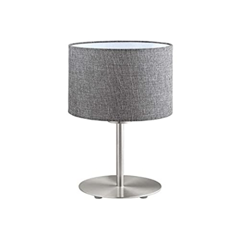 EGLO Tischlampe Pasteri, Deko Tischleuchte, Textil Nachttischlampe aus Metall in nickel-matt und Stoff in grau, Lampe für Wohnzimmer und Schlafzimmer, E27 Fassung