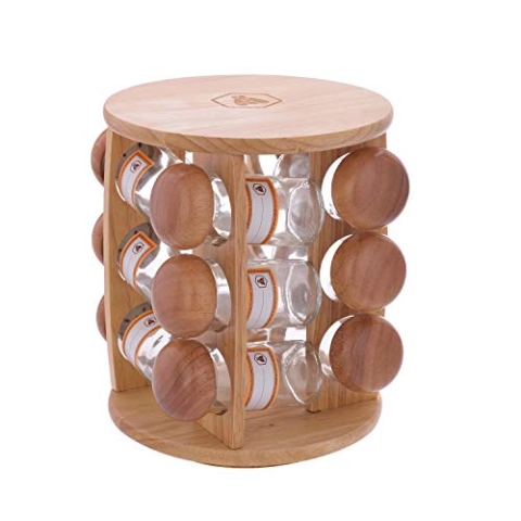 LAGUIOLE - Gewürzspender - Regal mit 12 Glastöpfen - Durchsichtige Aufbewahrung von Kräutern - Holzdeckel - 1 cl