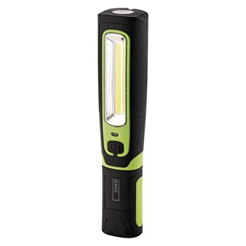 EMOS - aufladbare LED-Arbeitsleuchte - Magnetfuß, Haken, verstellbar - stoßbeständig - 470lm, 45m - 3 Leuchtmodi - 8 Stunden - Ladeadapter - für Werkstatt, Outdoor-Aktivitäten - schwarz-grün