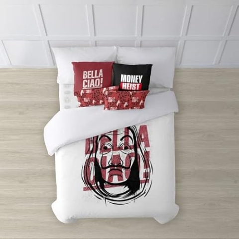 Belum | Bettbezug La casa de Papier | Bettbezug Modell Bella Ciao | Bettbezug mit Knöpfen | Bettbezug 100% Baumwolle | Bettbezug (135/140 cm Bett (220 x 240 cm))
