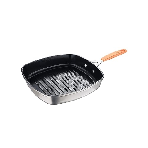 San Ignacio Compact | Grillpfanne mit 28 x28 cm | Aus Geschmiedetem Aluminium | Doppel-Beschichtet | Silikongriff | Küchenutensilien | Geeignet für Alle Herdarten
