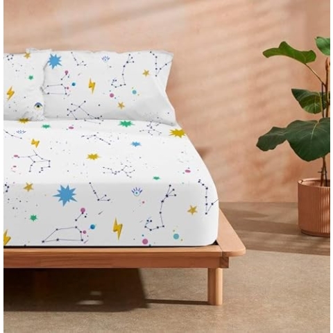 Belum | Spannbettlaken Cosmos 100% Baumwolle für Betten mit 150/160 cm, Spannbettlaken 175 Fäden