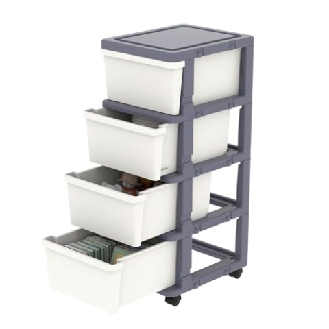 Cetomo Clearview Kunststoff 4 Aufbewahrungsschubladen, Aufbewahrungsschubladenwagen mit 4 Rollen für Zuhause, Schrank, Schlafzimmer, Bad, Büro, Waschküche, Küche und Schulschlafsaal, Grau, 1er Set