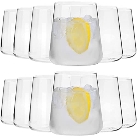 KIAPPO 12er-Set Avantgarde-Brille mit Fassungsvermögen 380 ml für Wasser und kalte Getränke, Getränke, modernes und minimalistisches Design, niedrig, Kristallglas, spülmaschinenfest