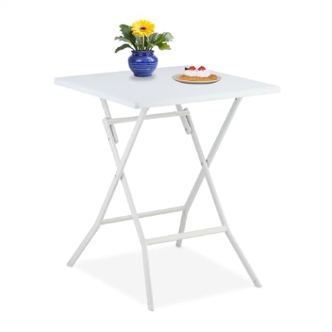 Relaxdays Klapptisch, klappbarer Camping Tisch, HxBxT: 73x62x62 cm, faltbarer Multifunktionstisch, Gartentisch, weiß