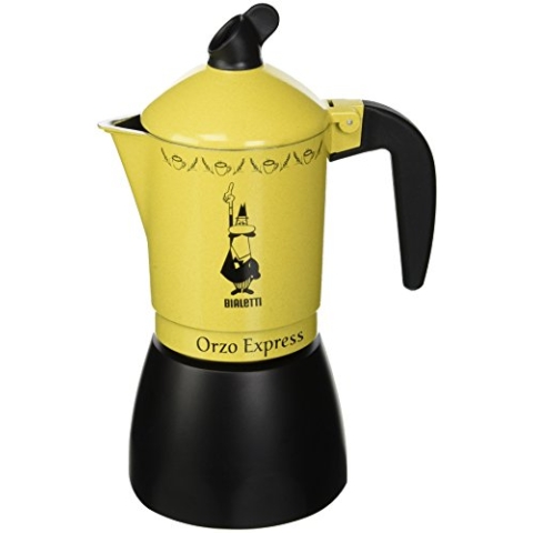 Bialetti 5334 Moka Orzo Express Caffettiera con Orziera, Alluminio, Giallo, 4 Tazze, Yellow