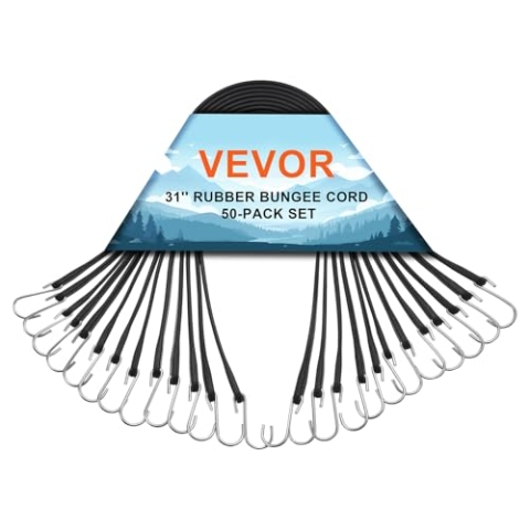 VEVOR 50-teiliges flaches Spannseil, Robuste Spanngummis mit S-Haken aus Stahl, 0,81 m langes elastisches Spanngurte, Gepäckgummi, Expander, Gepäckspanner für Fracht, Planen, LKWs und Zelte, schwarz