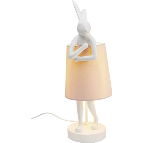Kare Design Tischlampe Animal Rabbit Rosa/Weiß, Hasenleuchte, Tischleuchte, Nachttischlampe, Tiermotiv, Schreibtischlampe Kinder, Kippschalter am Kabel, Leuchtmittel nicht inklusive, 50x17x20cm