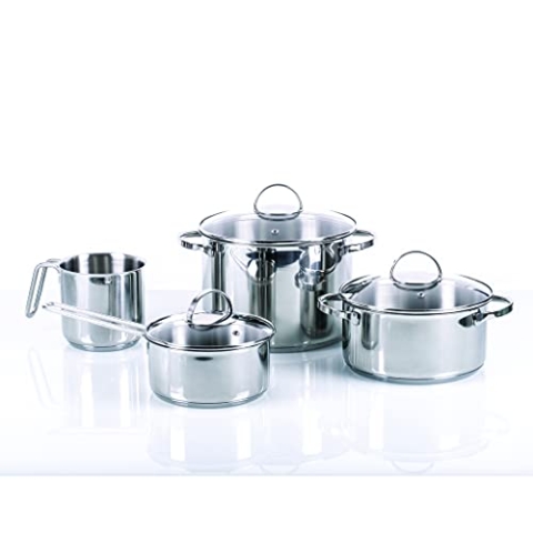 Moneta Allegro Batteria 7 pz in Acciaio Inox: Pentola 22cm, cass. 2 m. 20 cm, cass. 1 m. 16 cm, bollilatte 12 cm, coperchi 16-20-22cm, per ogni piano cottura