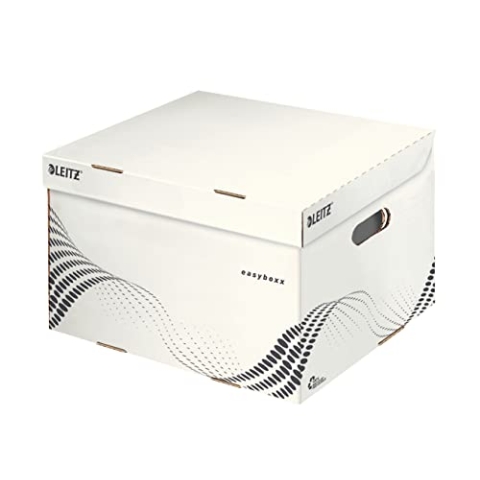 Leitz easyboxx Aufbewahrungs- und Transport-Schachtel, Größe M, Schachtel für Leitz easyboxx A4 Archiv-Schachteln 3 x 100 mm/2 x 150 mm, Transportbox mit Deckel Oben, 15 Stück, Weiß/Schwarz, 61360000