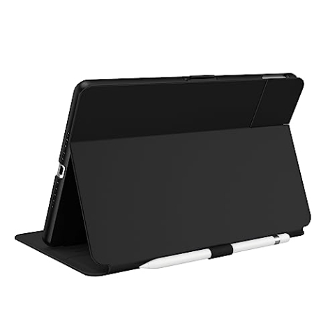 Speck Balance Folio Hülle für iPad 10,2 Zoll (2019-2021) - Fall- & Kameraschutz, schlanker Multi-Range-Ständer, Apple Pencil Halter - Schwarz/Schwarz
