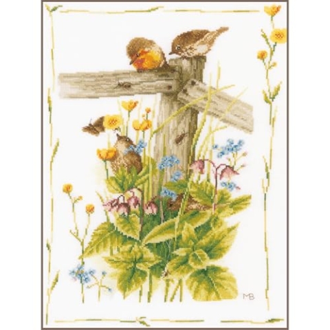 Lanarte Kreuzstich Stickpackungen Gezählter Kreuzstichbilder Set GEMÜTLICHE GARTENECKE Wanddekoration Handarbeit Set für Erwachsene 33 x 47 cm DIY Deko Bastelset Handwerker Kreative Geschenkset