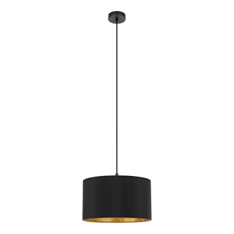 EGLO Pendelleuchte Esstisch Zaragoza, Hängelampe für Wohnzimmer und Esszimmer, Esszimmerlampe mit Stoff-Schirm in schwarz und gold mit Dekor, E27 Fassung, Ø 38 cm