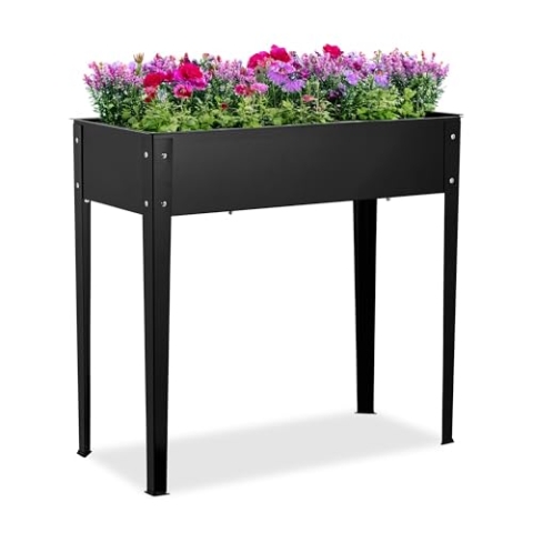 Relaxdays Hochbeet, Garten, Balkon & Terrasse, pulverbeschichteter Stahl, HxBxT: 80 x 85 x 40 cm, Pflanzenbeet, schwarz
