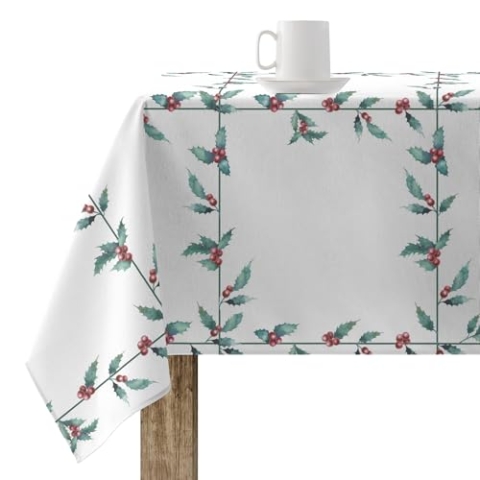 Belum Tischdecke für Weihnachten, 250 x 140 cm, 100% Baumwolle, harzbeschichtet, schmutzabweisend, Modell White Christmas 1
