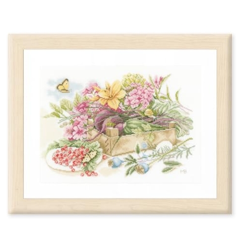 Lanarte Kreuzstich Stickpackungen Gezählter Kreuzstichbilder Set IN THE GARDEN Wanddekoration Handarbeit Set für Erwachsene 37 x 25 cm DIY Deko Bastelset Handwerker Kreative Geschenkset
