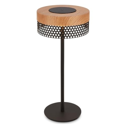 BRILONER - LED Tischlampe kabellos IP44 mit Touch, dimmbar, Akku tauschbar, Nachttischlampe, Leselampe, LED Lampe, Dekolampe, Tischleuchte, Akkulampe, Outdoor Lampe, 16x35 cm, Schwarz-Holz