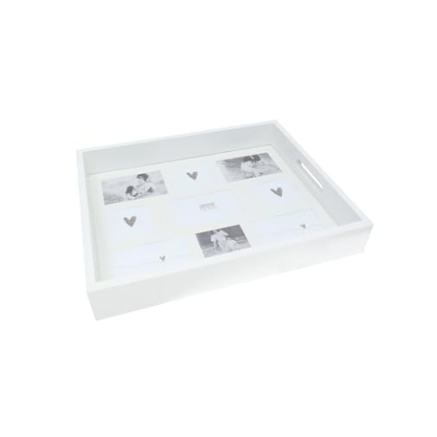 Deknudt Frames - Tablett in Weiß mit Passepartout für 9 Fotos - 5 x (9 x 13 cm) und 4 x (9 x 9 cm) - Plattenformat 35 cm x 42 cm
