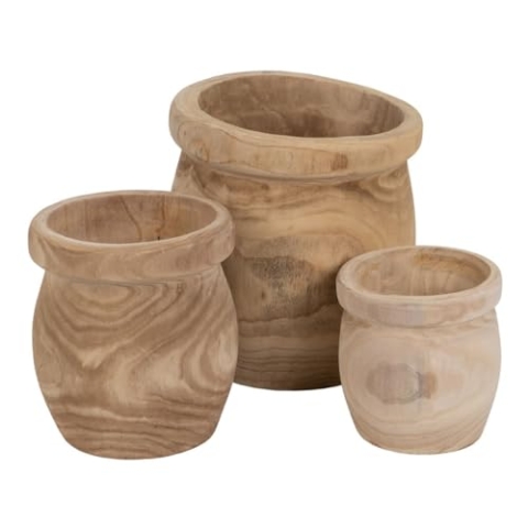 BigBuy Garden Pflanzgefäß-Set aus natürlichem Paulownia-Holz, 43 x 43 x 44 cm (3 Stück)