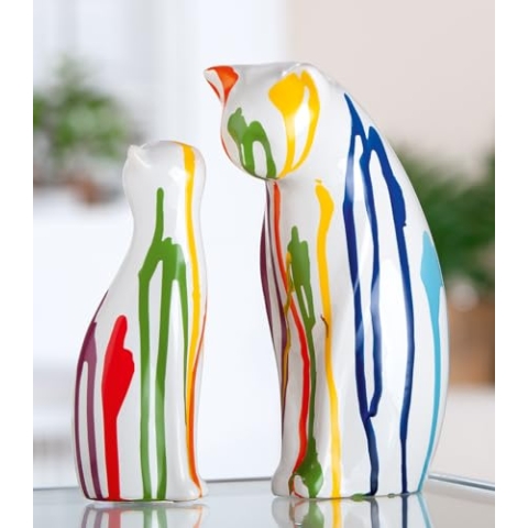GILDE 2tlg. Set Keramik Katzenfiguren Colori, glasiert, weiß, 22 cm hoch, 14 cm breit