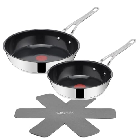 Jamie Oliver by TEFAL Classic Cook Pfannen-Set 24/28 cm, inkl. Pfannenschoner, antihaftbeschichtete Keramikoberfläche, Thermo-Signal, für alle Herdarten, Edelstahl, H881S355