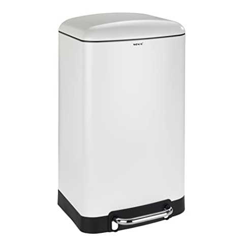 WENKO Treteimer Studio Easy-Close Weiß 30 L - Mülleimer mit Absenkautomatik Fassungsvermögen: 30 l, Stahl, 34 x 61 x 32.5 cm, Weiß