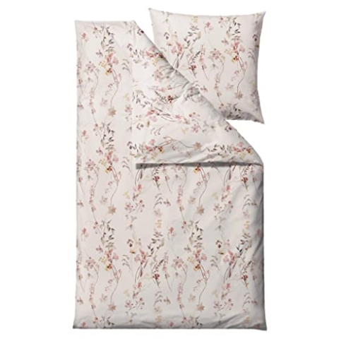 Södahl Organic Meadow Bio Bettwäsche 155x220 cm aus 100% Bio-Baumwolle, Set mit 1 Bettbezug 155 x 220 cm und 1 Kissenbezug 80 x 80 cm, Rose (Rosa/Rot)