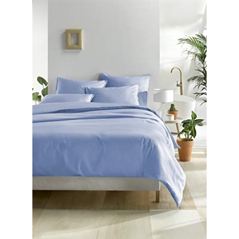 De Witte Lietaer Olivia Spannbettlaken, Baumwoll-Satin, gepresst, Baumwolle, Serenity-Blau., 200 x 200
