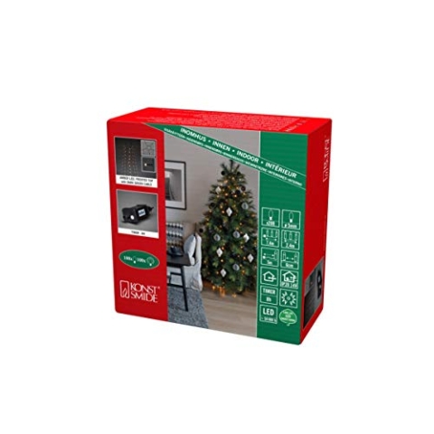Konstsmide LED Baummantel mit Ring Ø 8, 5 Stränge à 40 bernsteinfarbene Dioden, gefrostet, vormontiert, mit Glimmereffekt, 8h Timer, grün, 14V Innentrafo, dunkelgrünes Kabel - 6484-810