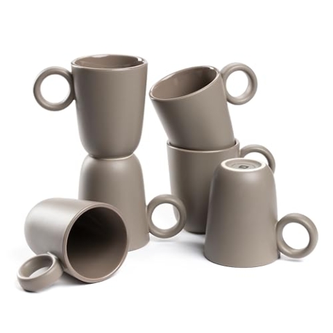 LEONARDO HOME Kaffeetasse ROMA 6er Set • Inhalt 400 ml • moderne Becher mit Henkel • Handgefertigt aus hochwertiger Keramik • stapelbar • spülmaschinen- & mikrowellengeeignet • taupe • 027926