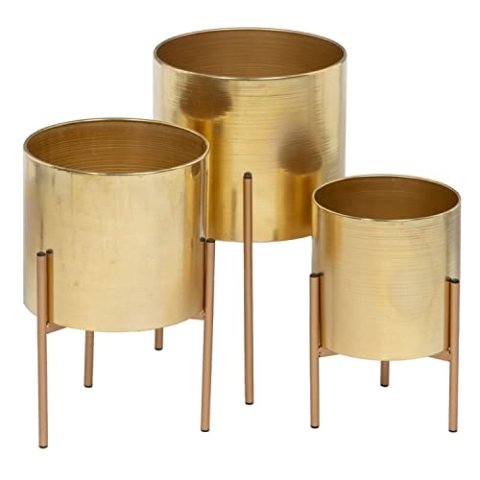 BigBuy Garden Blumentopf Set Gold Metall 23 x 23 x 40 cm (3-teilig)