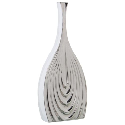 Alexandra House Living Vase, Weiß, silberfarben, Keramik, 8 x 18 x 43 cm