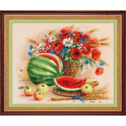 Riolis Kreuzstich Set "Stilleben mit Wassermelone", Zählmuster, 50x40cm
