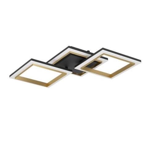 EGLO LED Deckenleuchte Calliera, Deckenlampe dimmbar in Stufen, Bürolampe Decke, Küchenlampe aus Metal und Kunststoff in Schwarz und Messing, neutralweiß, 31 x 59,5 cm