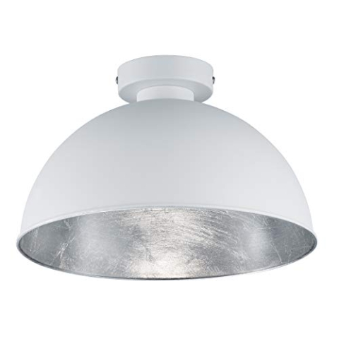 Reality Leuchten Deckenleuchte Jimmy, 1 x E27 ohne Leuchtmittel, Durchmesser 31 cm, Höhe 19 cm, Außen weiß, Innen silber, R60121001