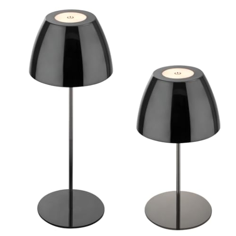 BRILONER - LED Tischlampe kabellos IP44 mit Touch, stufenlos dimmbar, Akku & Lichtquelle tauschbar, Nachttischlampe, Wohnzimmer, LED Lampe, Akku Tischleuchte, Outdoor, 13,5x36cm (DxH), Schwarz-Chrom