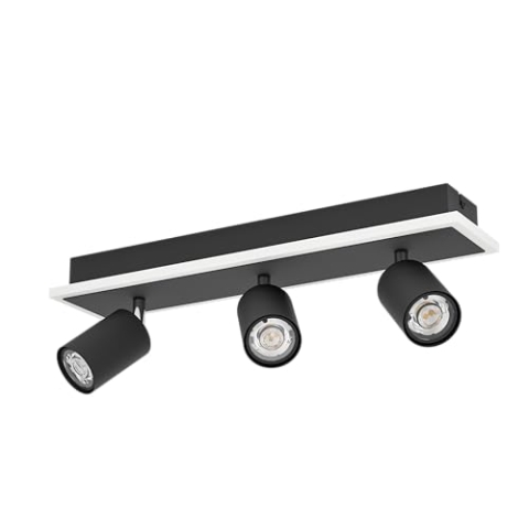 EGLO LED Deckenlampe Rimbocchi 1, rechteckige Deckenleuchte mit 3 Spots, Spotbalken schwenkbar, Deckenstrahler aus Metall in Schwarz und Kunststoff in Weiß, warmweiß, L 46 cm