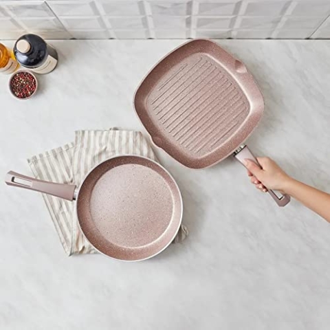 Karaca Biogranite Induktion Pfannen Set 2 Teiliges Roségold, Bratpfanne und Eierpfannen-Set, Biogranit, Pfanne, Eierpfanne, Antihaftfunktion, Fortschrittlichen Technologie, Haushalte und Familien