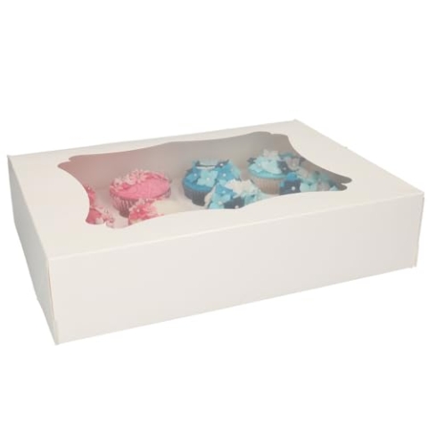 FunCakes Cupcake Schachtel 12 Weiß: Passend für 12 Cupcakes, Kartonschachtel, Geschenkbox Cupcakes und Muffins, 25 Schachteln und 25 Einsätze.