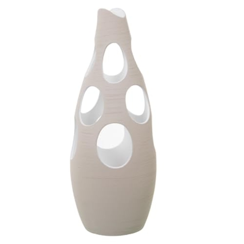 Alexandra House Living Ecru Bodenvase aus Keramik, gestreift, Kreise, 24 x 24 x 63 cm
