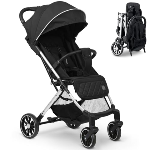 Nukido Kinder Wagen Kinderwagen Babywagen Bis 15 kg Große Räder Sitzbuggy Buggy Zusammenklappbar Handgepäck Leicht Verstellbare Rückenlehne Schwarz