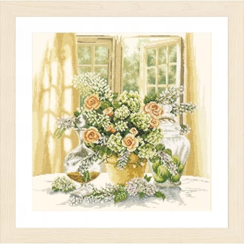 Lanarte Kreuzstich Stickpackungen Gezählter Kreuzstichbilder Set SONNIGER MORGEN Wanddekoration Handarbeit Set für Erwachsene 40 x 40 cm DIY Deko Bastelset Handwerker Kreative Geschenkset