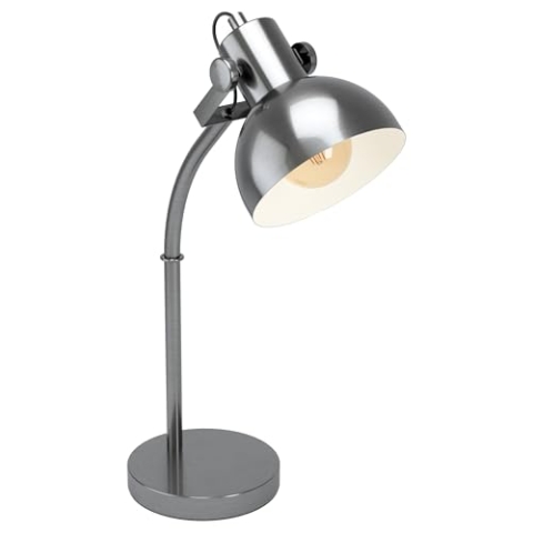 EGLO Tischlampe Lubenham, 1 flammige Vintage Tischleuchte im Industrial Design, Retro Nachttischlampe aus Stahl, Farbe: Nickel matt, creme, Fassung: E27, inkl. Schalter