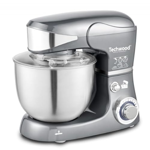 Techwood TRO-1058 Küchenmaschine, 5 l, Petrin-1000 W, Grau, Metall