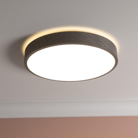 Brilliant LED Deckenleuchte, Ø38,5cm, 24W, 2400 Lumen, 3000K, 3-Stufen-Dimmer mit Memory-Funktion, grauer Textilrahmen, blendfreie Beleuchtung, einfache Montage